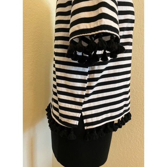 See and Be Seen Black and White Striped Fringe Top -Sz M - Picture 2 of 11